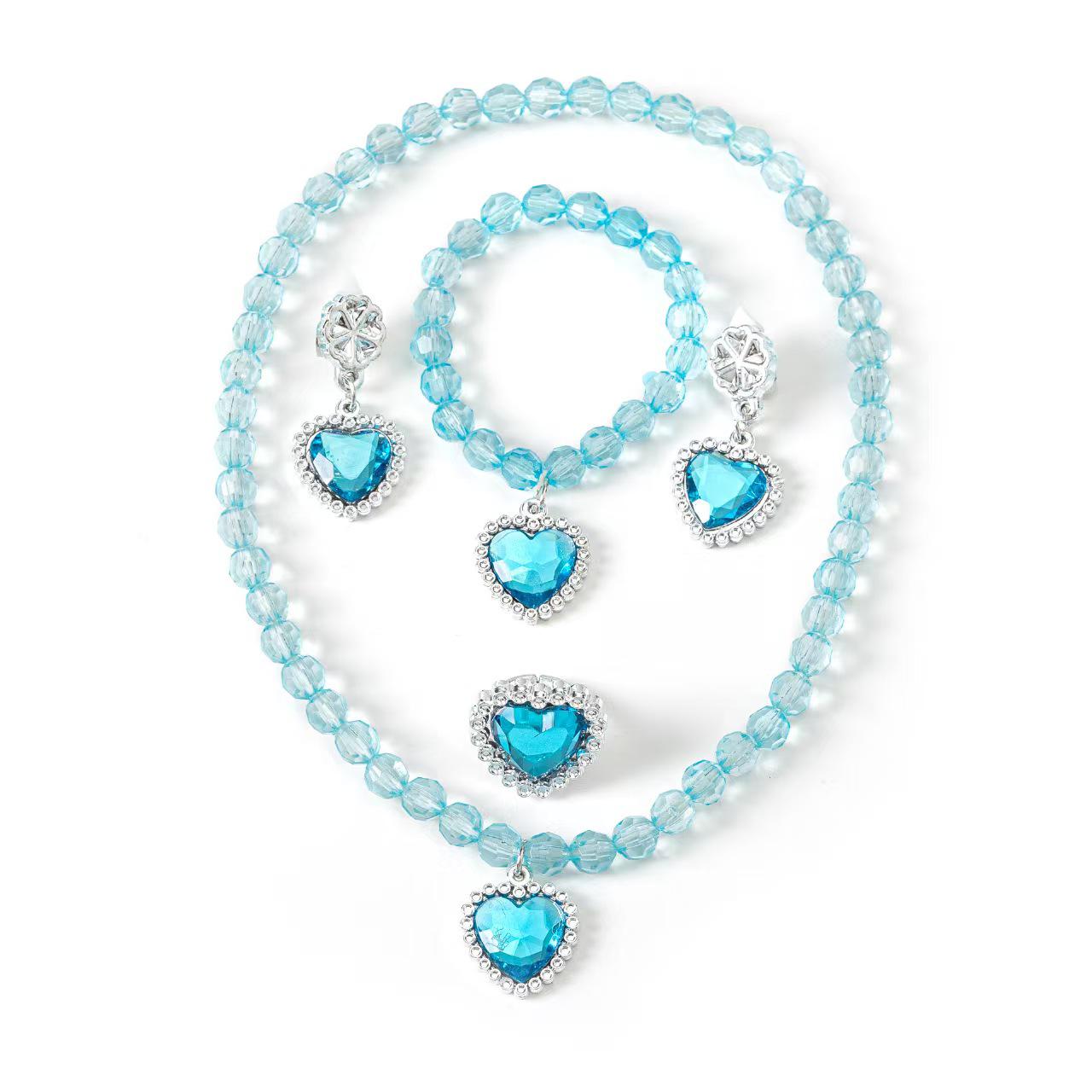 

Frozen Elsa Princess Dress-up Accessories Set: Diamond Necklace, Bracelet, Ring & Earrings for Girls синий