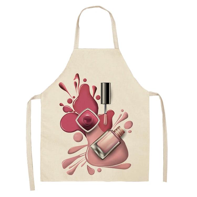 Nail Polish Lipstick Kitchen Cotton Linen Apron Bib Home Cleaning Ladies Cooking Picnic