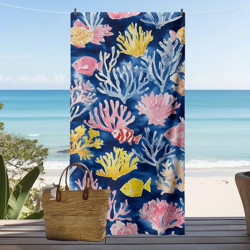 Modern Abstract Art Coral Print Beach Towel Large Soft Absorbent Towel for Beach Pool Camping Travel Summer Vacation