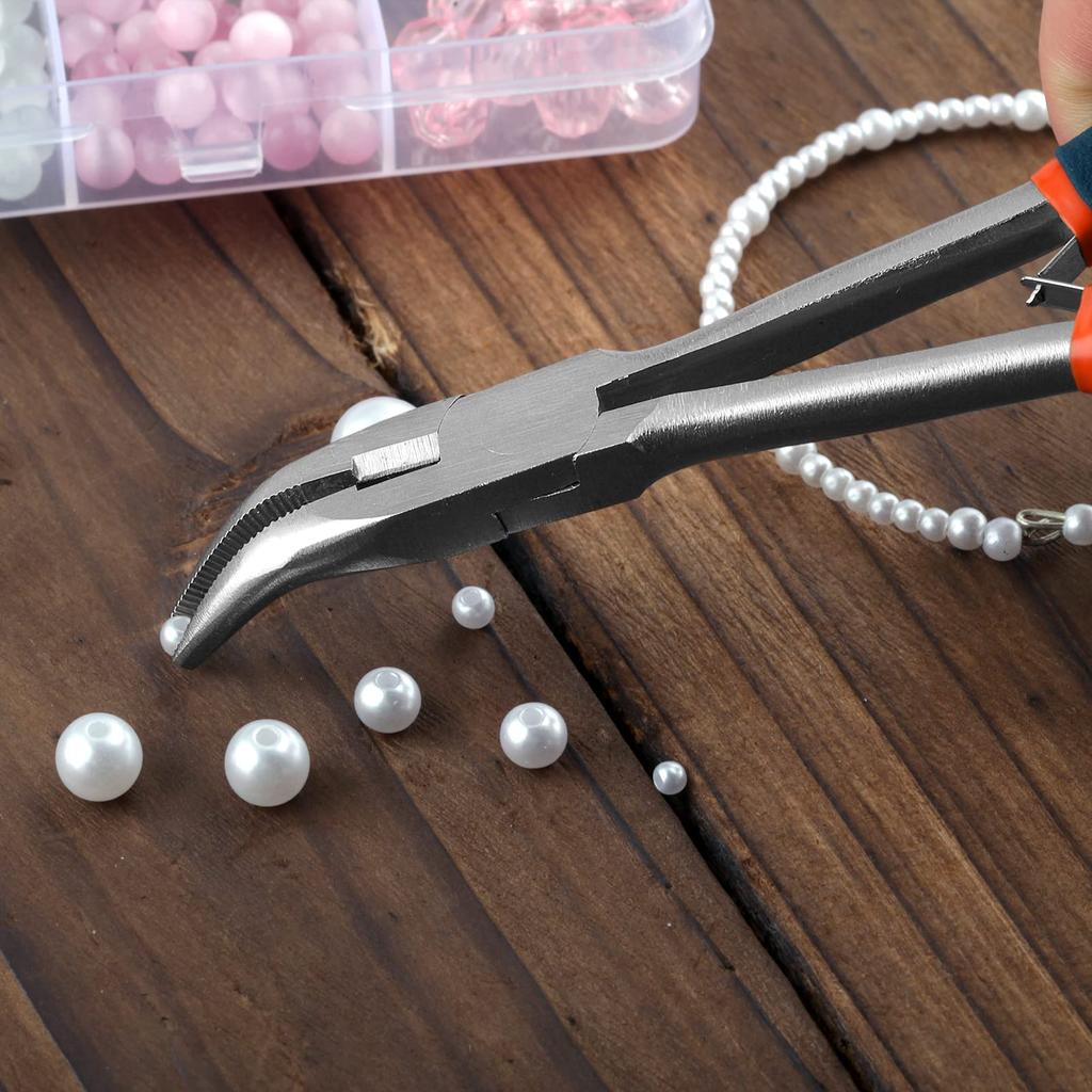 LEONTOOL Bent Nose Bent Long Nose Long Reach Micro Nose Long Bent Nose Pliers with Cutting Perfect for Hand Equipment Precision Machinery Easy to DIY