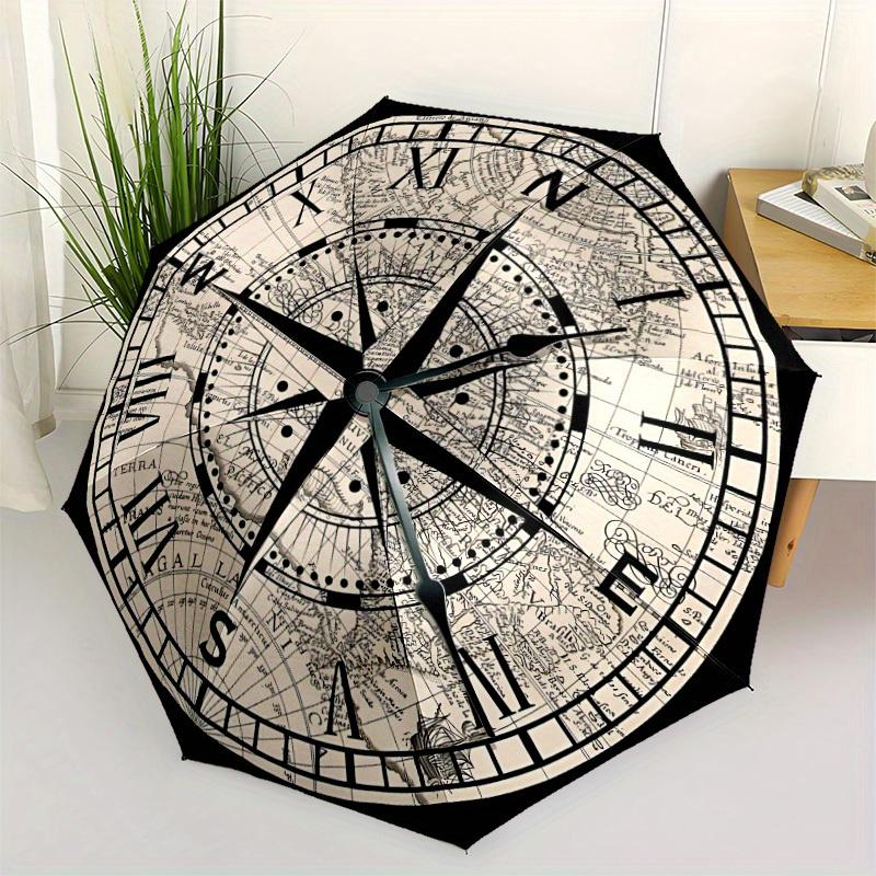1pc Compass Map Automatic Folding Umbrella, 8-Rib Sturdy Canopy, Portable Travel Umbrella for Outdoor Use