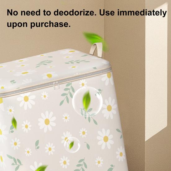 Floral Comforter Storage Bag Large Capacity Dust-proof Zippered Bag with Carry Handles Foldable Space Saver Organizer