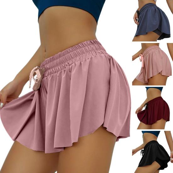 Women Shorts Wear-resistant Elastic Drawstring Flowy Biker Shorts Butt Scrunch Skirt for Yoga