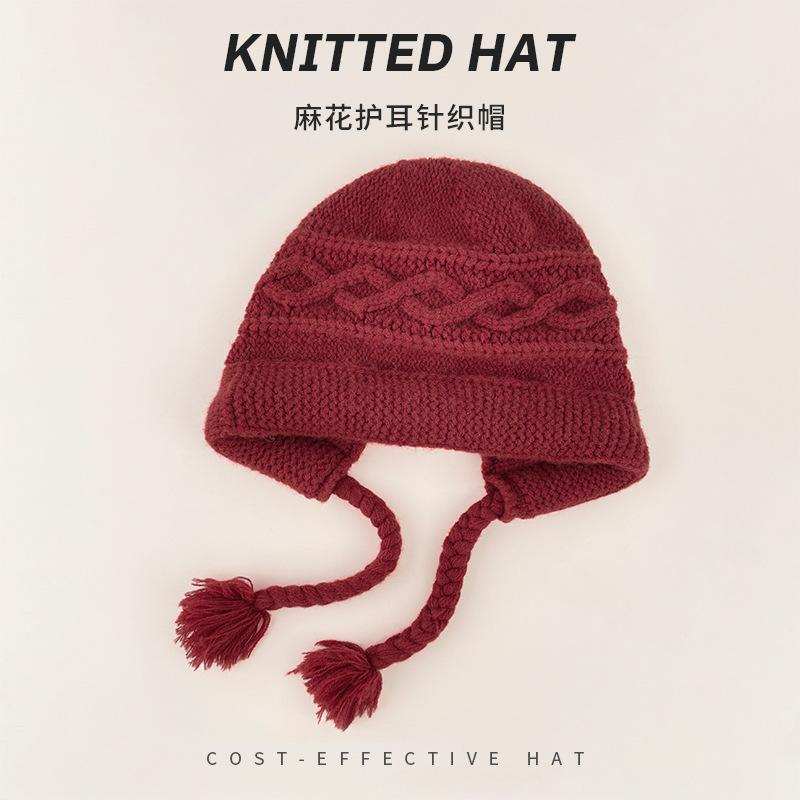 Vintage Fair Island Hat Women'S Windproof And Cold-Proof Wool Hat Warm Ear Protector Lei Feng Hat Show Face Small Knitted Hat