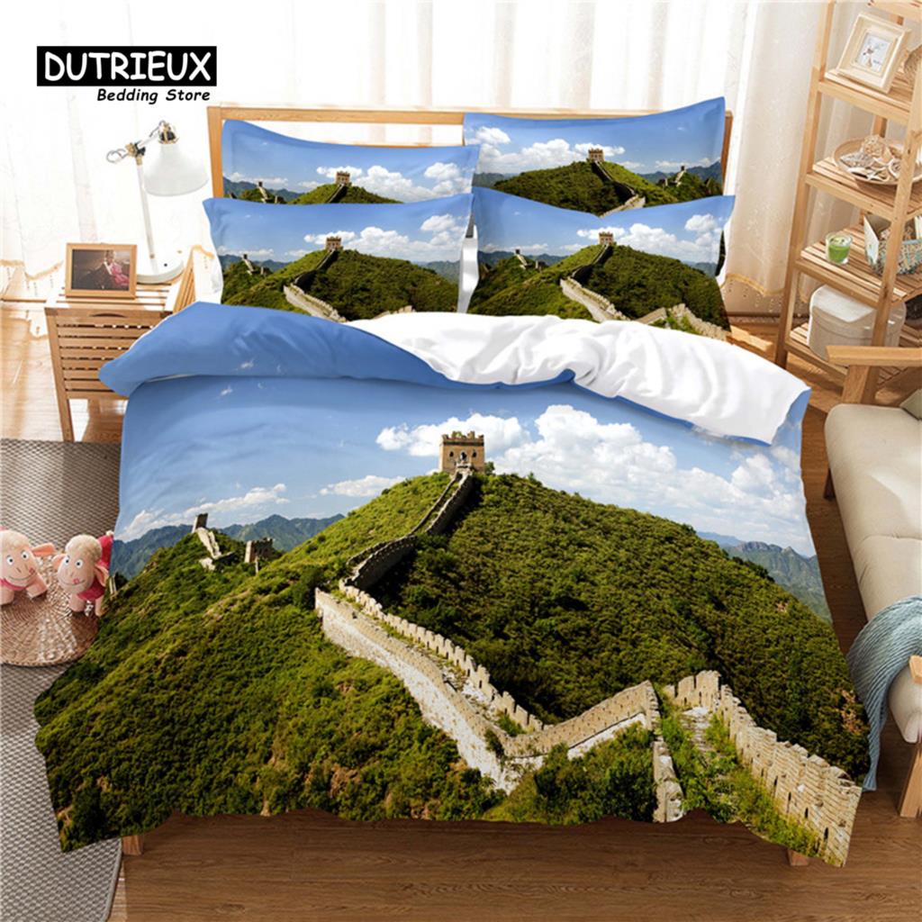 Great Wall Bedding Set, 3Pcs Duvet Cover Set, Soft Comfortable Breathable Duvet Cover, For Bedroom Guest Room Decor