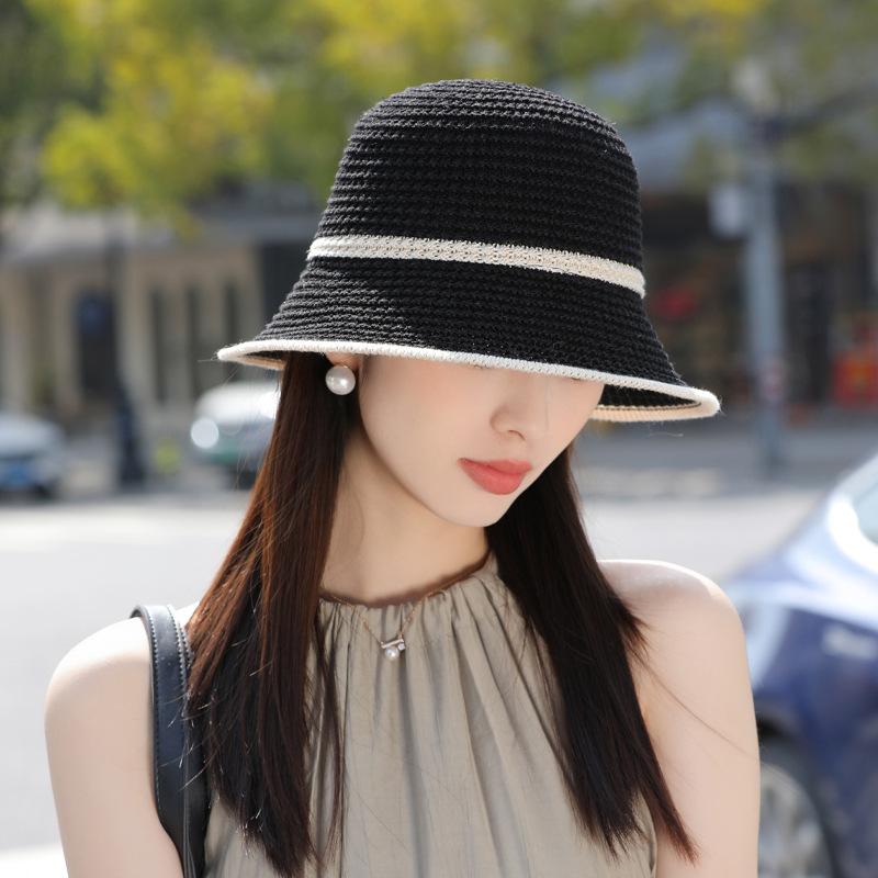 Simple Fashion Knitted Basin Hat Summer Hat Women's Sunscreen Hat Street Portable Bucket Hat Folding Sun Hat