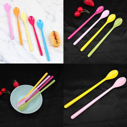 Goeielewe Mixing Spoon, Melamine Long Espresso Spoon, Colorful Latte Spoon, Dessert Ice Cream Spoon, Cocktail Stirring Spoon for Coffee Desserts, 8.8