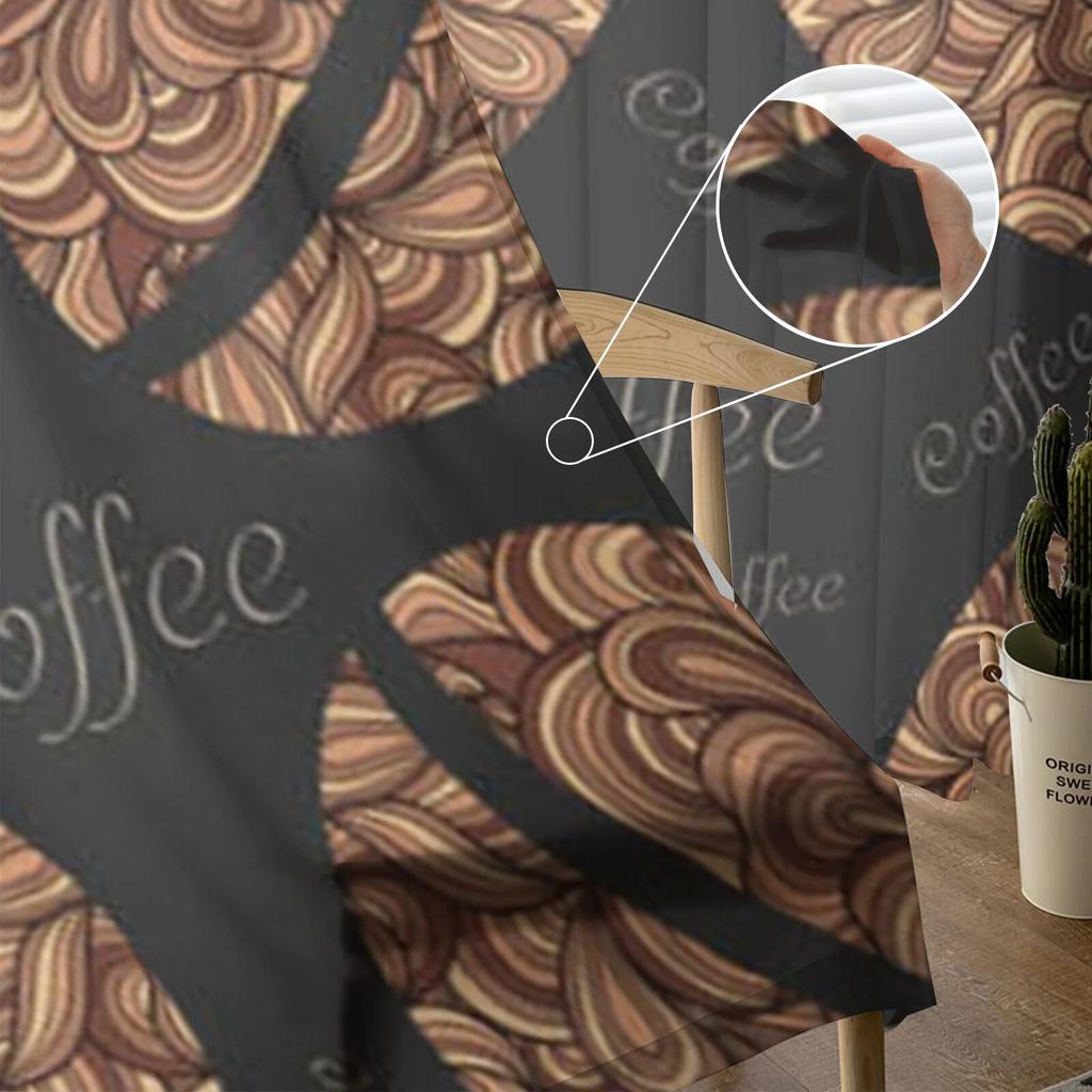 Coffee Beans Sheer Curtains for Living Room Transparent Tulle Window Treatments Bedroom Kitchen Home Decor Veil Drapes