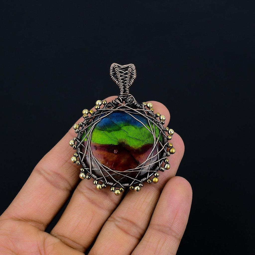 Color Labradorite Pendant Gemstone Handmade Jewelry, 999 Copper Wire Wrapped Pendant, Gift For Wife Jewelry