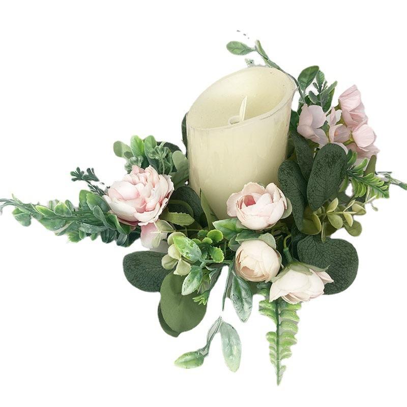 American Imitation Wreath Candle Ring Macaron Rose Wreath Table Wedding Party Decoration Wreath