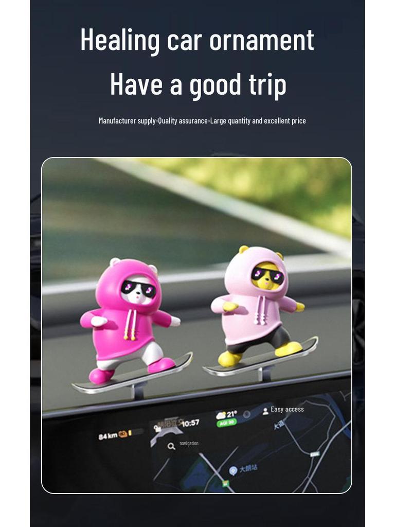 Bear Skateboard Car Ornament: Dashboard Center Console Cartoon for New Cars
