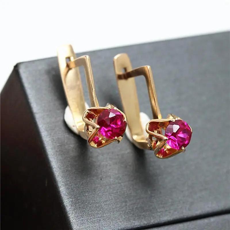 Classic Trend Red Gem Earrings for Women Long-style Copper Plated Rose Gold Vintage Fine Earings Zircon Copper Plated Rose Gold