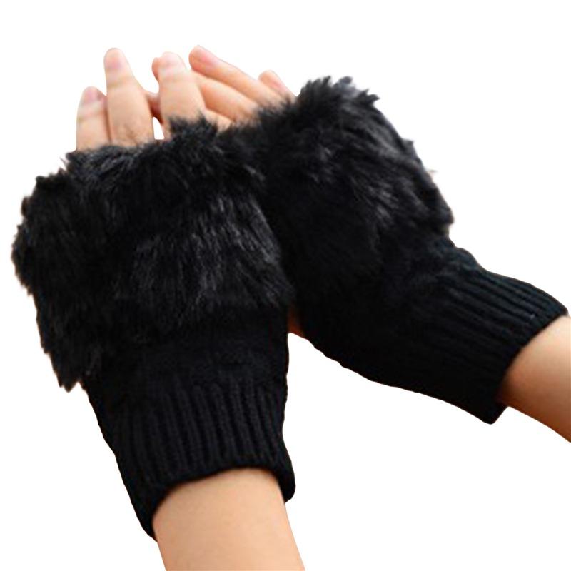 Women Gloves Stylish Fingerless Warm Winter Half Finger Mitten Ladies Faux Woolen Plush Wrist Warmer Glove Gift Ladies Gloves