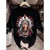 2025 New Summer Solid Color Indian Printed Crew Neck Short Sleeve T-Shirt Men's Versatile Cotton Loose Top Trendy Large Size