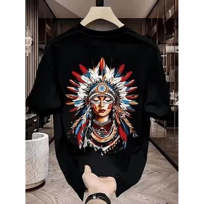 2025 Nueva Camiseta de Verano Color Sólido Estampado Indio Cuello Redondo Manga Corta para Hombre Versátil Algodón Holgado Top de Moda Talla Grande