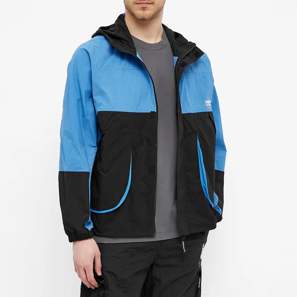 Adidas Originals FW22 Spliced Design Brand Logo Print Drawstring Hooded Windbreaker Men Windbreaker Blue Black H09053