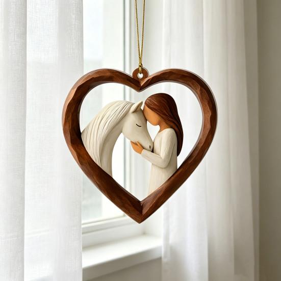 2D Acrylic Girl Horse Heart Ornament Car Rearview Mirror Double-Sided Printed Keychain Fade-Resistant Equestrian Lover Gifts