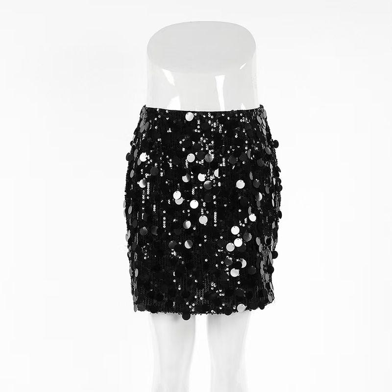 

Fashion Style High Waist Sexy Sequin Sequin Slim Looking Sheath Skirt Sexy Sequined Half Skirt Black L