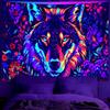 BVBOX Blacklight Animal Wolf Tapestry  Iridescent Mountain Top Wolf Tapestry Glow In The Dark, UV Reactive Black Light U