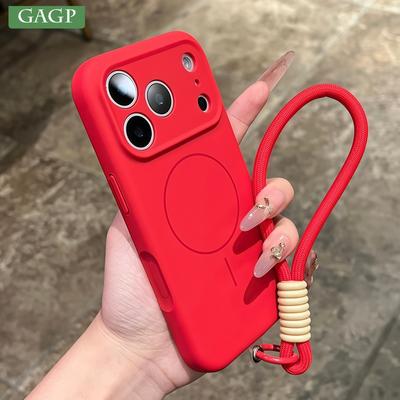 Alça de Pulso de Silicone Líquido Para Magsafe Capa de Silicone Líquido Macia para iPhone Air 16 Plus 15 14 13 12 17 Pro Max Capa Magnética
