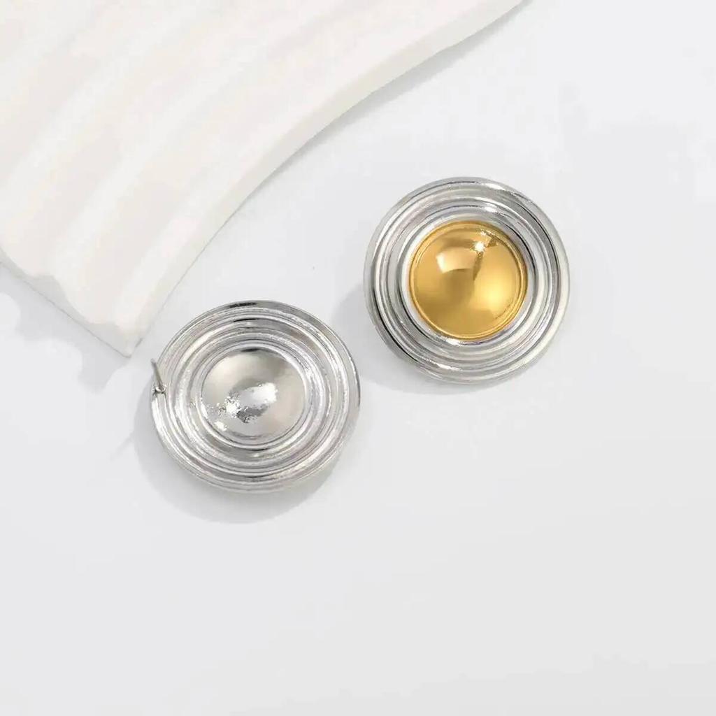 IngeSight.Z 2026 New Fashion Vintage Round Geometry Stud Earring Women Stainless Steel Gold Color Waterproof Jewelry Accessories