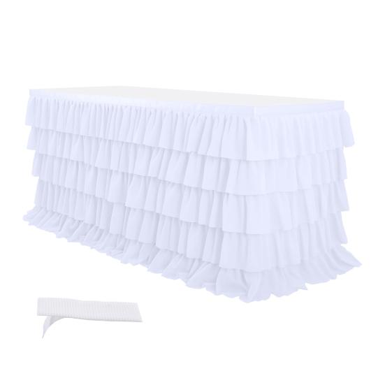 Ruffled Table Skirt 5-Tier Pleated Chiffon Tablecloth Reusable Tutu Table Skirt for Classroom Teacher Desk Back To School Birthday Party Cake Dessert
