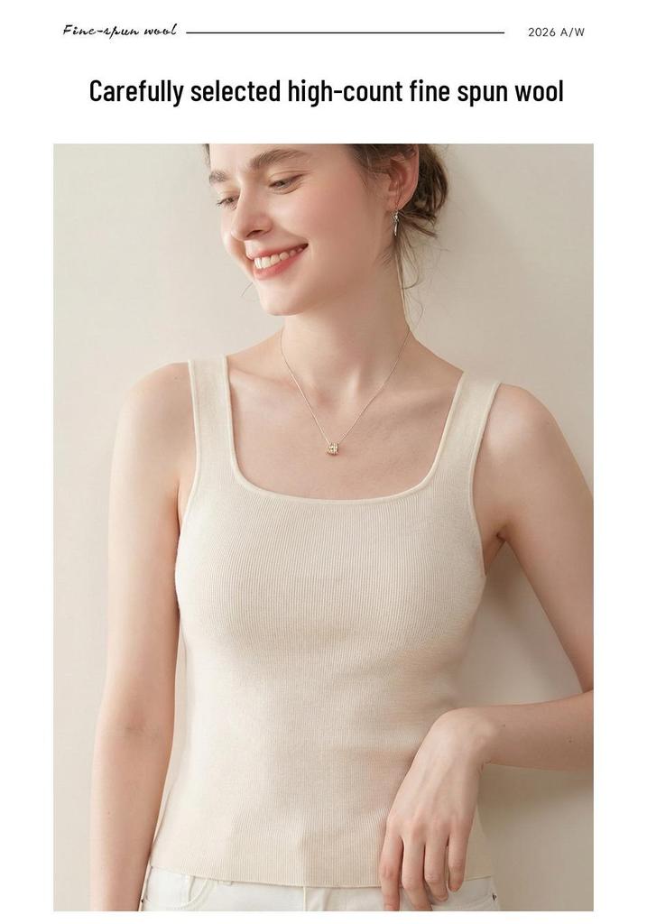 Women's French Retro Wool Knit Square Neck Sleeveless Vest Camisole