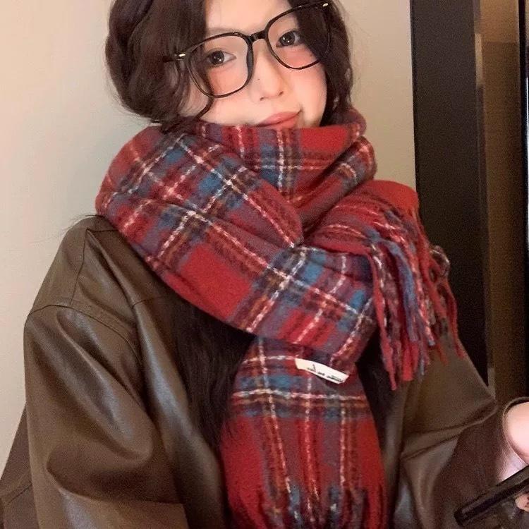 Tonglu Scarf Women's Houndstooth Shawl Dual-purpose Korean Version Versatile Warm New Winter Senior Student Scarf