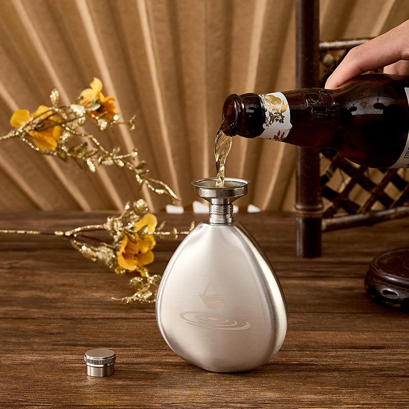 Creative Mirror And Wire DrawingWater Droplet Shape Hidden Hip Flasks With Funnel For Men And Women Small