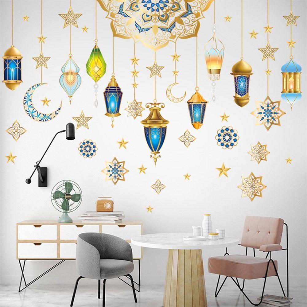 Multicolor Eid Mubarak Wall Stickers Star Moon Mural Ramadan Kareem Decals Home Decoration