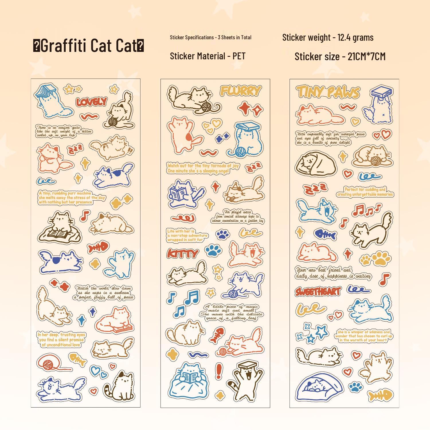 

Yu Xian Cat Daily Series Pet Stickers - Cute Cartoon Diary DIY Decor, 3 Sheets, 4 Styles