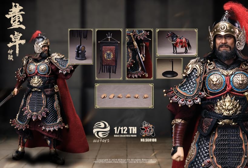 303TOYS Pocket Romance of the Three Kingdoms Mei Hou Dong Zhuo Zhongying Deluxe Rider Horse Version SG010B Articulated Action Figure Accessories Full