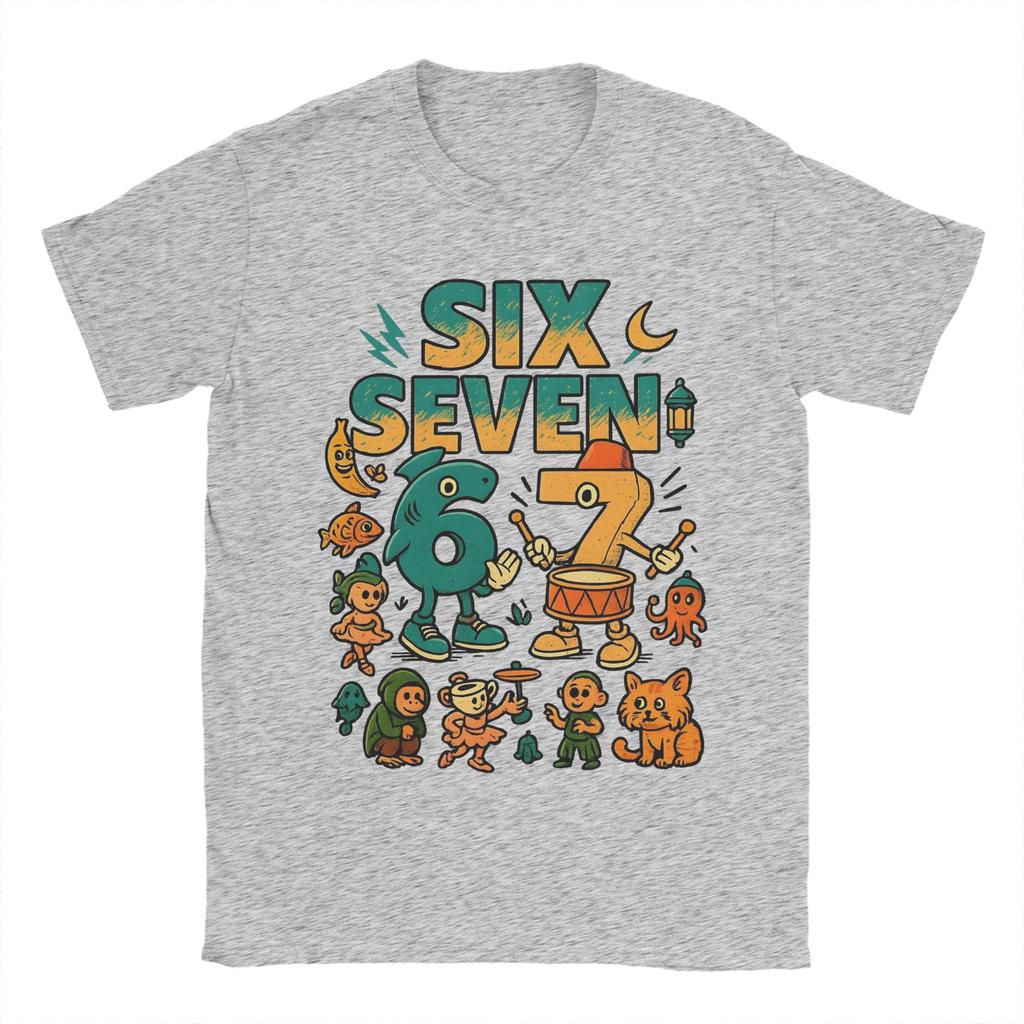 67 Six Seven Italian Brainrot Kids Gaming Meme T Shirt for Men 100% Cotton T-Shirts Round Collar  Tees Short Sleeve Clothes