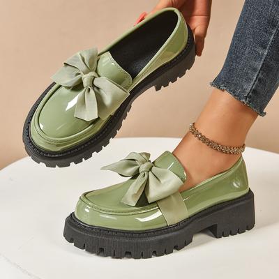 Mocasines para Mujer Lazo Casual Suela de Goma Punta Redonda Zapatillas Estilo Británico Mujeres Suela Gruesa Vintage Estilo Coreano Zapatos para Mujer