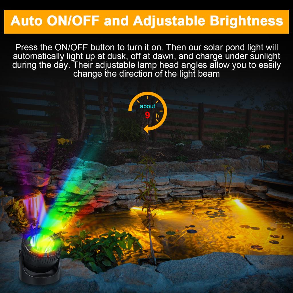 RGB Solar Pond Light, Three Heads Underwater Spotlights, IP68 Rainproof Outdoor Decorative Lamp, Solar Powered