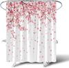Japanese Cherry Blossom Shower Curtain Pink Floral Plum Blossom Flower Twig Weeping Falling Petals Romantic Spring Asian Garden