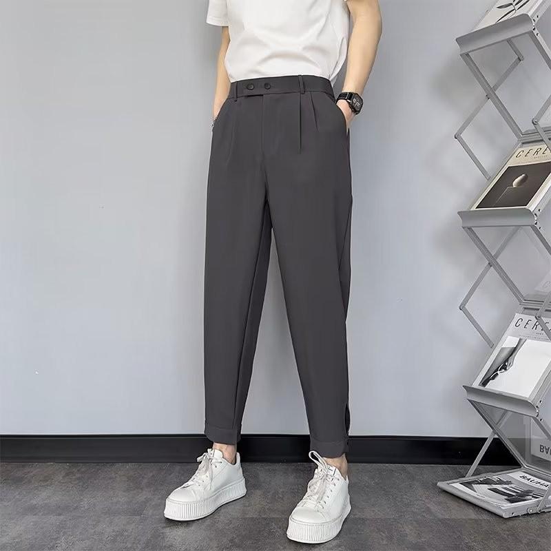 Pantalones de traje casuales ajustados de nueve puntos de estilo británico para hombre 2023, moda para todo tipo de combinaciones con influencia coreana.