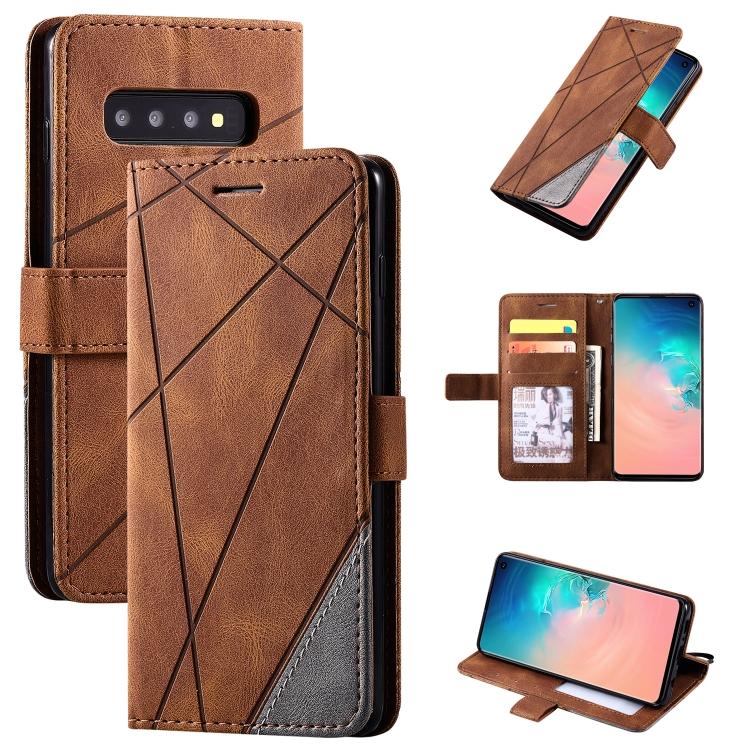 

Skin Feel Splicing Horizontal Flip Leather Case with Holder & Card Slots & Wallet & Photo Frame For Samsung Galaxy S10 коричневий