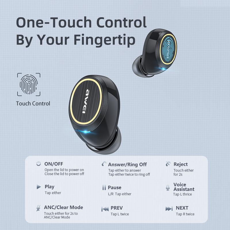 AWEI TA3 ANC TWS kulaklık Bluetooth kablosuz kulaklık aktif gürültü önleyici kulaklık Stereo ses gerçek mikrofonlu kulaklık