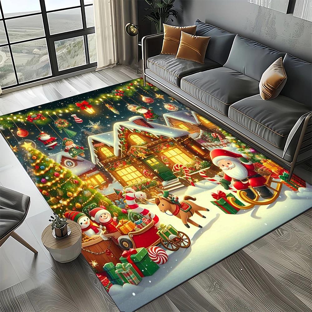 Christmas Tree Santa Claus New Year's Fairytale Gift Rug Suitable for Home Bedroom Sofa Doormat Decoration Non-slip Floor Mat