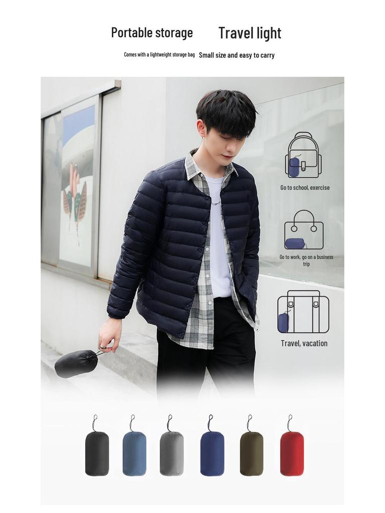 Men's Plus Size V-Neck Solid Color Down Jacket