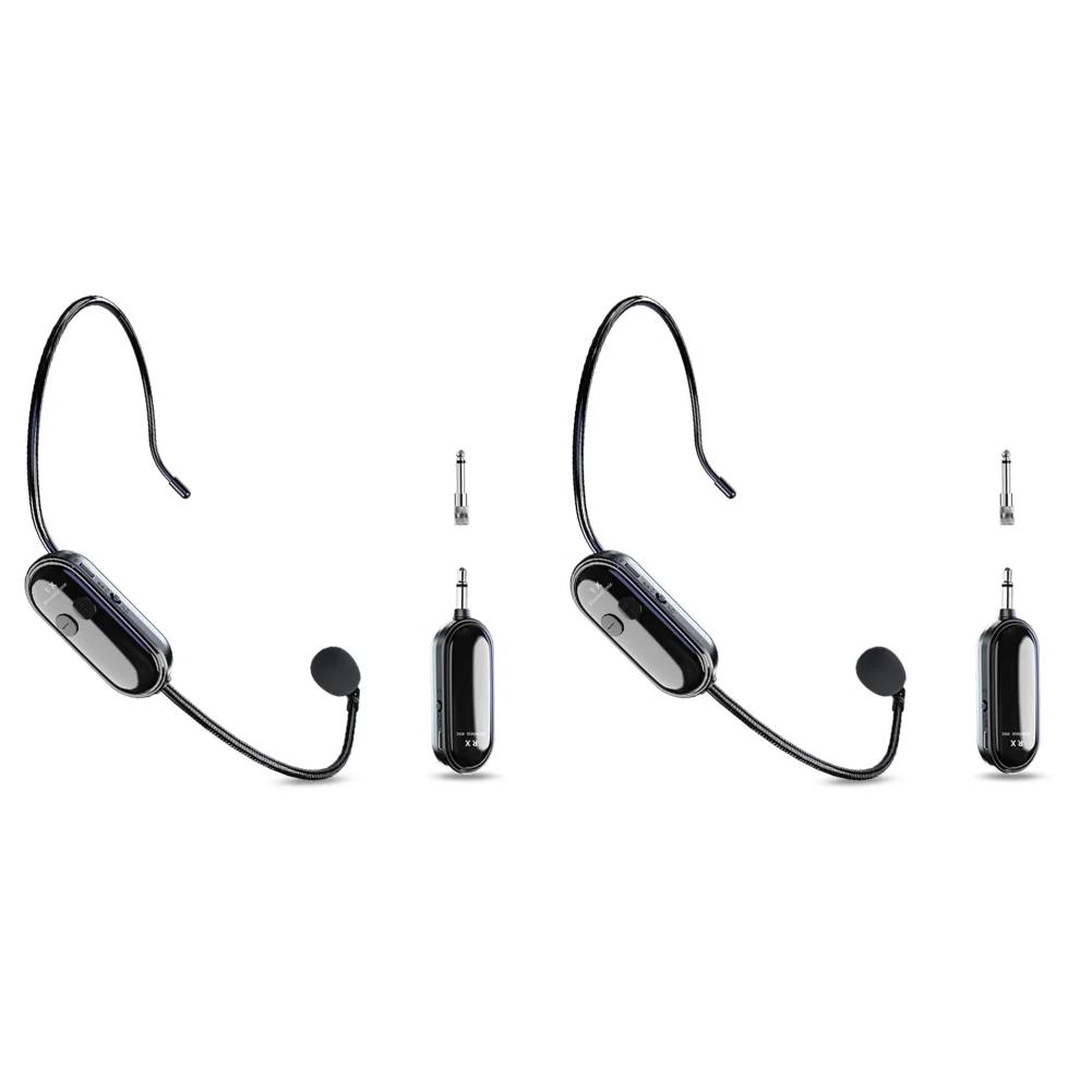 Fone de Ouvido Sem Fio 2.4G e Microfone Portátil 2 em 1 Sistema de Microfone de Longo Alcance Fone de Ouvido com Microfone para Ensino Artistas de Palco Instrutores de Fitness