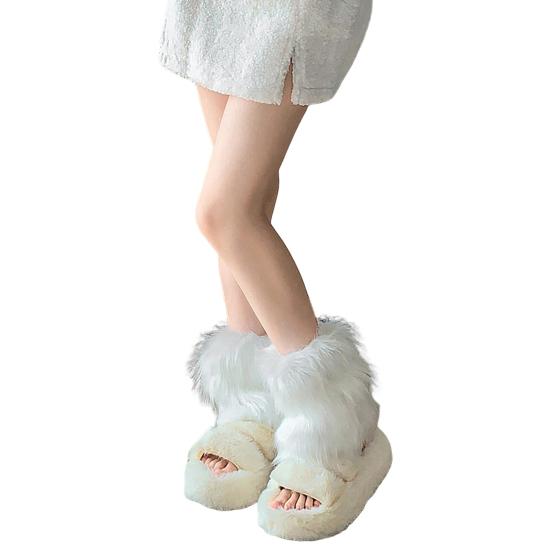 Fuzzy Leg Warmers Women Knee Length Faux Fur Leg Warmers Winter Long Boots Shoes Cuff Cover for Girls Street Party Daily Wear