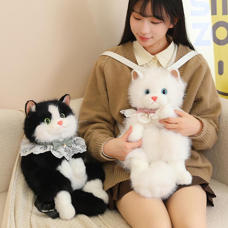 Cute Plush Kitten Backpack Simulated Animal Shoulder Bag Popular Gifts For Girls Sweet Y2k Backpack Creative Cartoon School Bag