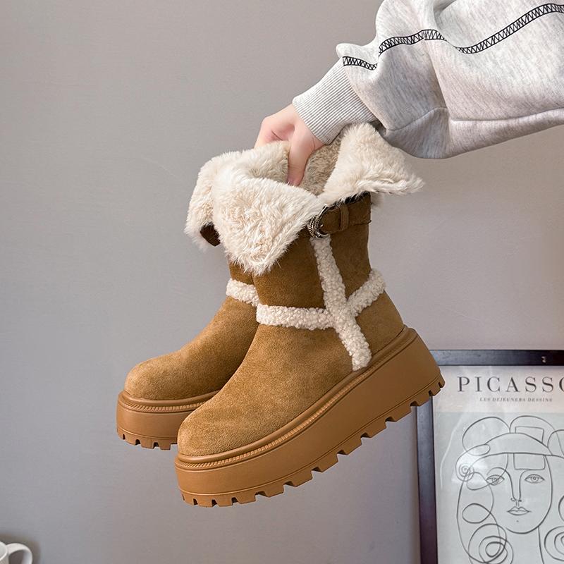 

Зимние теплые хлопковые женские меховые сапоги для снега Модные ботинки на толстой платформе на плоской подошве Женские удобные меховые короткие ботильоны 35