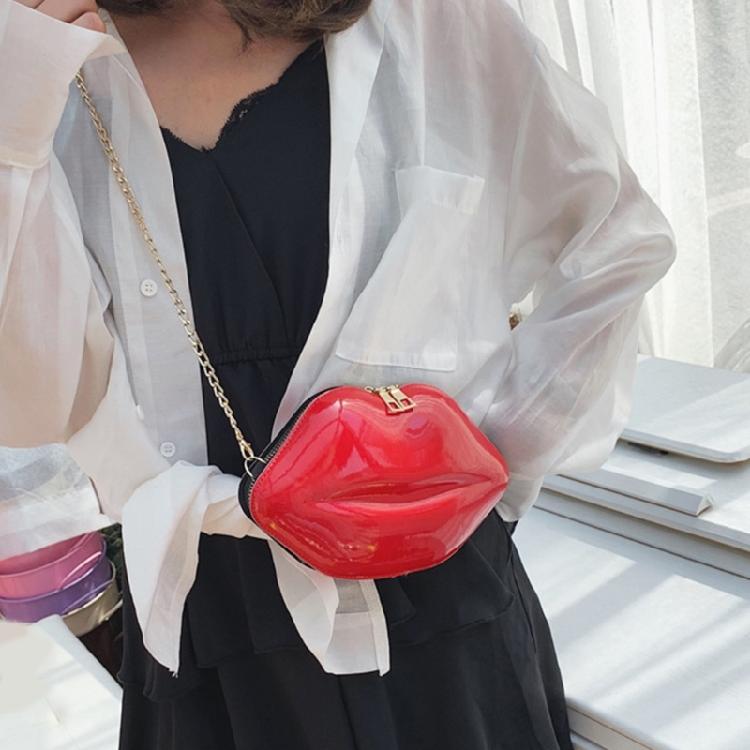 Schultertasche mit Kette, Kunststoff-Lippenform, Kleine Abendtasche mit Reißverschluss