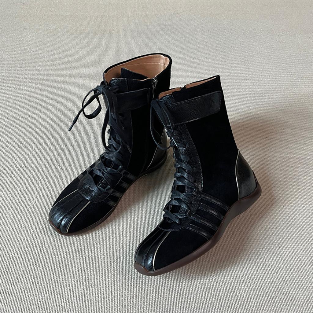 Cowhide version~ Korean version of niche design ballet leather Martin boots women's new versatile retro platform short boots