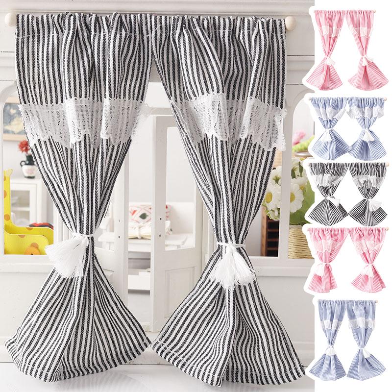 1/12 Dollhouse Striped Lace Curtain Door Curtain Doll Home Furniture Decoration Dolls House Living Scene Decor Accessories