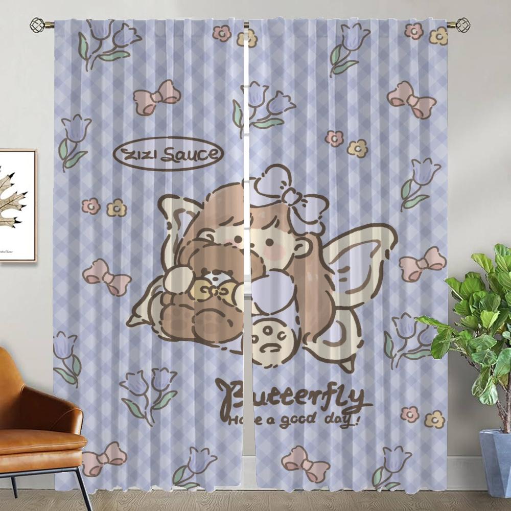 Curtains for Living Room Curtain for Room 2 Panel Cute Girls Partition Shades Halloween Decoration Home Interior Curtains Camera