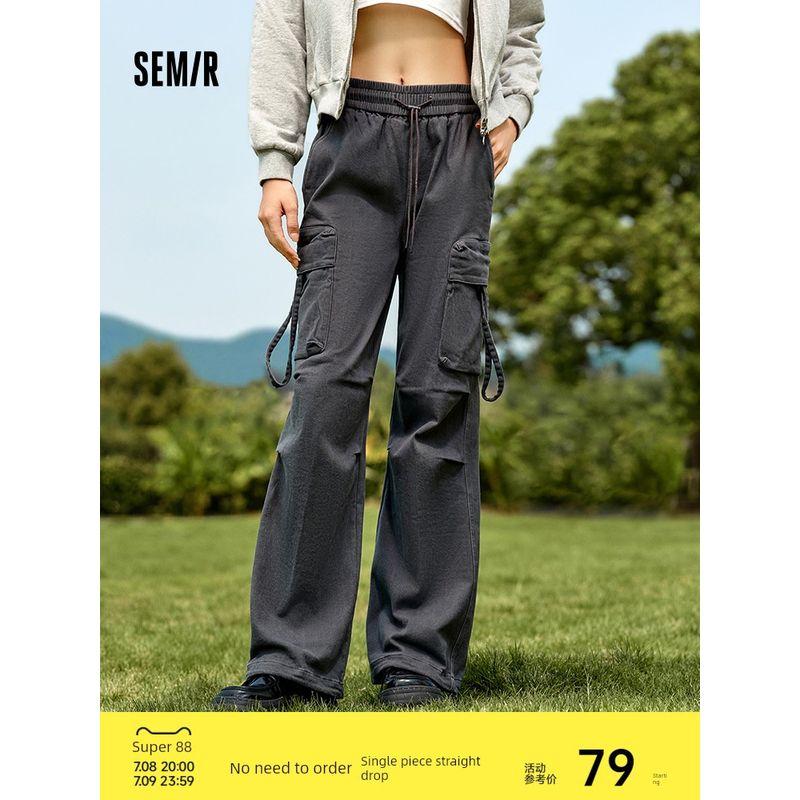 

Senma Casual Pants Women s Fleece Distressed Cargo Pants American Retro Style Winter Elastic Waist Loose Pants Trendy Cool Street Fuchsia 60201 160/66A/M